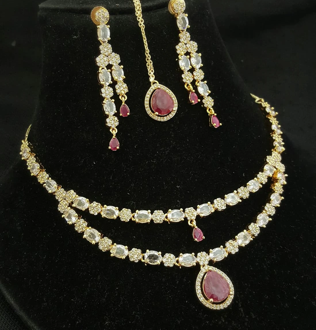 Ruby Teardrop Necklace Set by Hamza Jewells