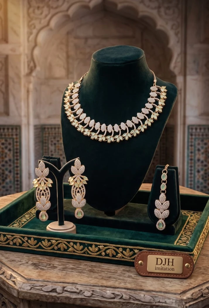 Emerald Leaf Necklace Set by Hamza Jewells