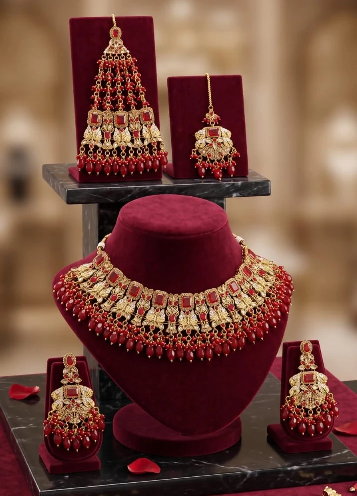 Red Heritage Bridal Set by Hamza Jewells