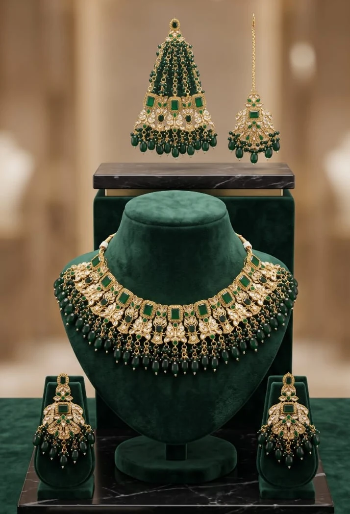Emerald Heavy Bridal Set by Hamza Jewells