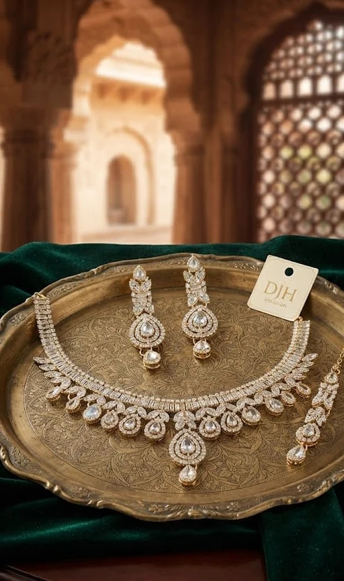 Crystal Green Tray Set by Hamza Jewells