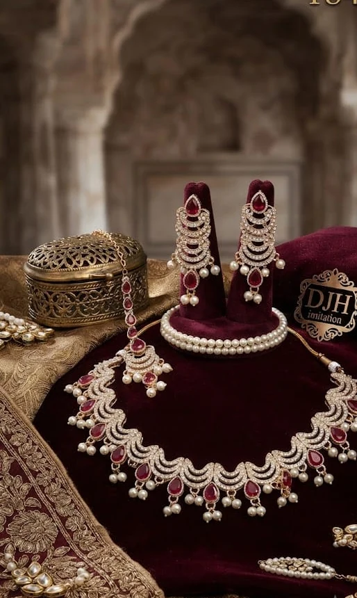 Ruby Crescent Necklace Set by Hamza Jewells