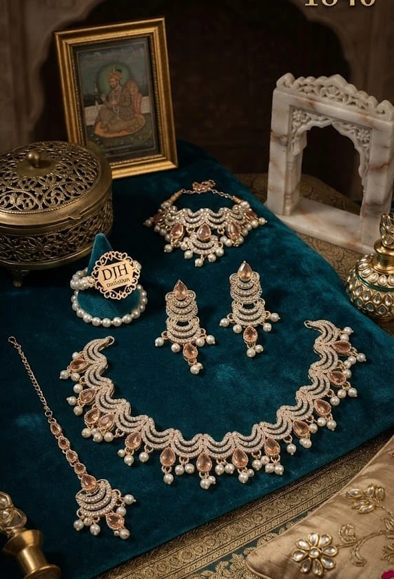 Champagne Crescent Necklace Set by Hamza Jewells