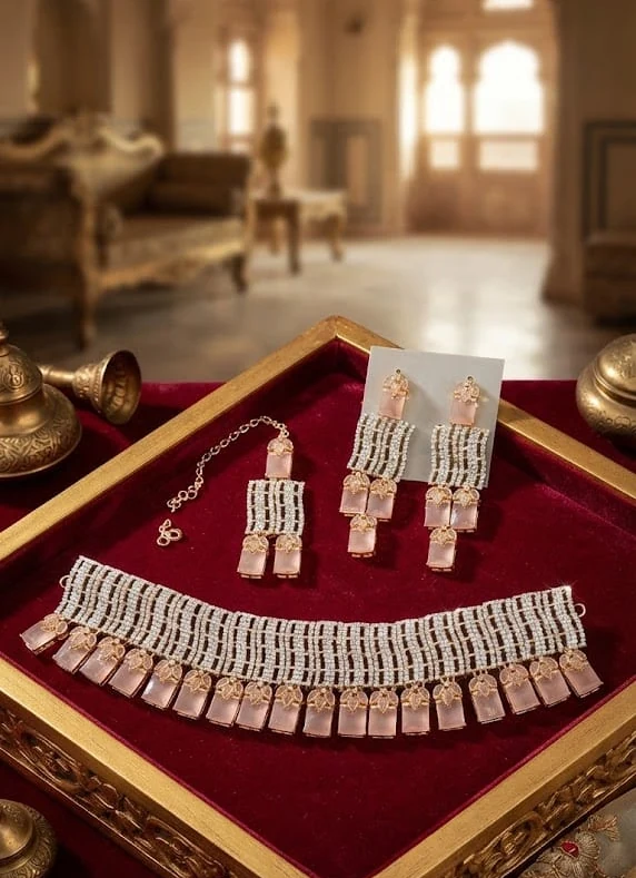 Rose Linear Necklace Set by Hamza Jewells