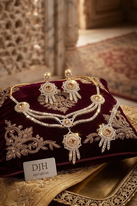 Gold Layered Necklace Set by Hamza Jewells